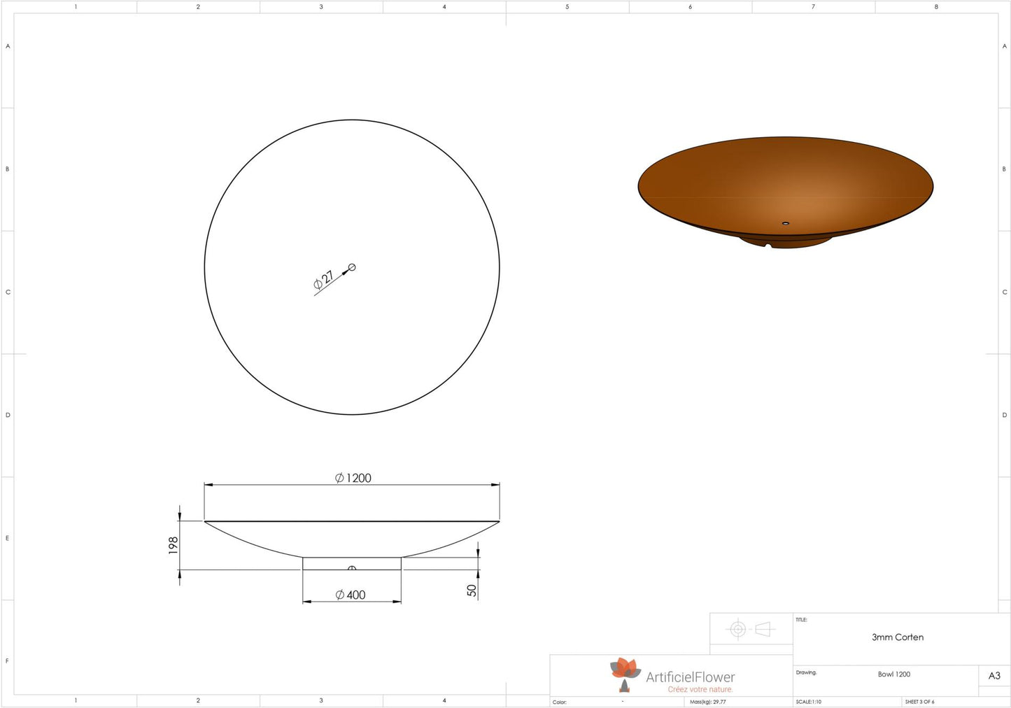 Brasero d'extérieur Acier Corten - mobilier jardin terrasse - Ø.120cm rouille