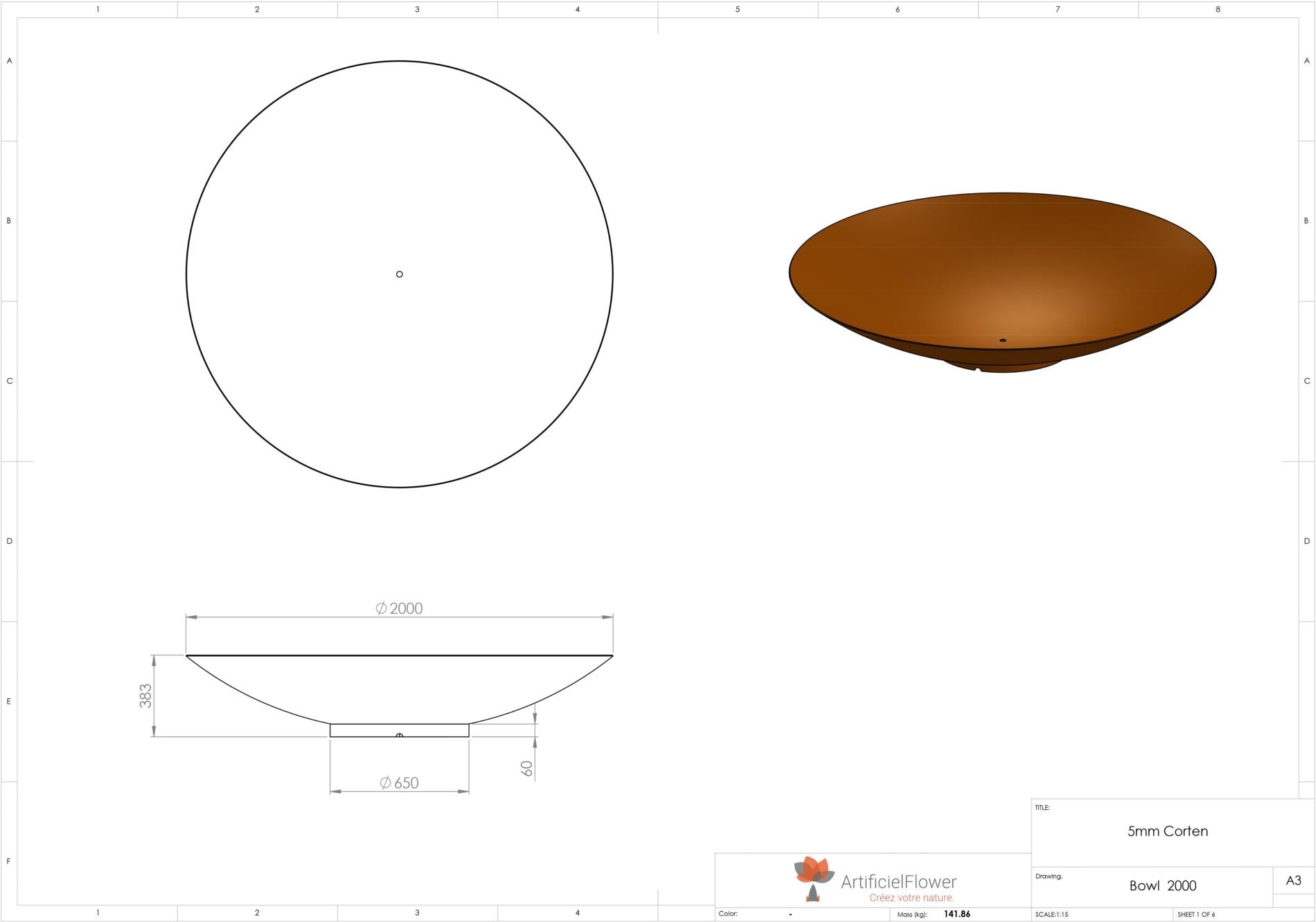 Brasero d'extérieur Acier Corten - mobilier jardin terrasse - Ø.200cm rouille