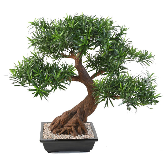 Bonsaï Podocarpus artificiel en coupe - plante synthétique intérieur - H.78cm