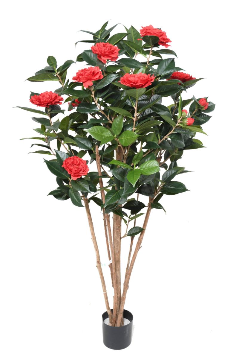 Arbre artificiel Camélia du japon 8 fleurs - intérieur - H.130cm rouge