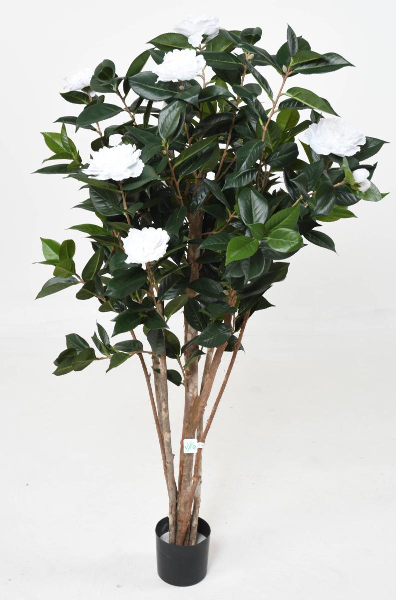 Arbre artificiel Camélia du japon 8 fleurs - intérieur - H.130cm blanc