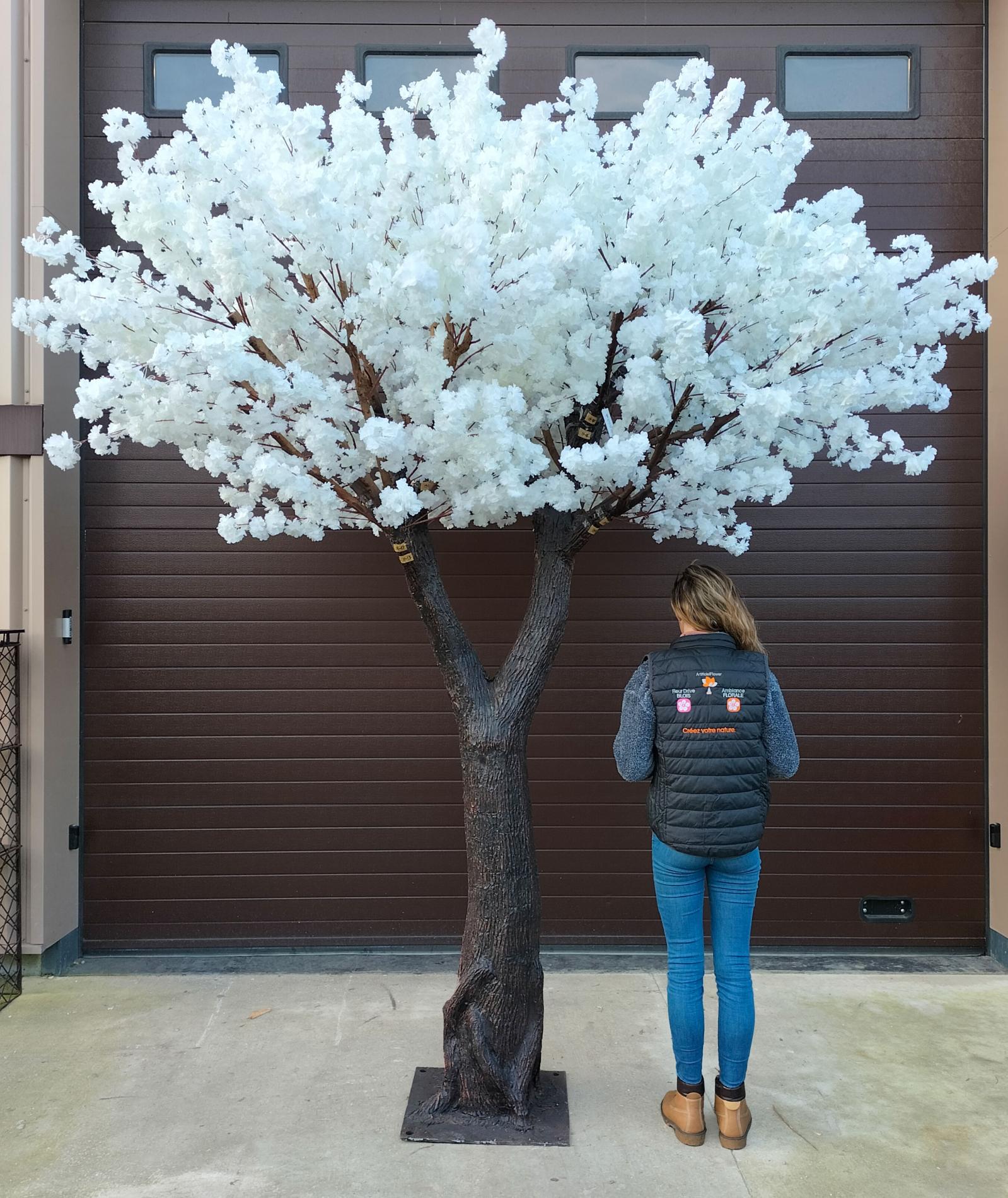 Arbre artificiel fleuri Cerisier du Japon - décoration d'intérieur - H.350cm blanc