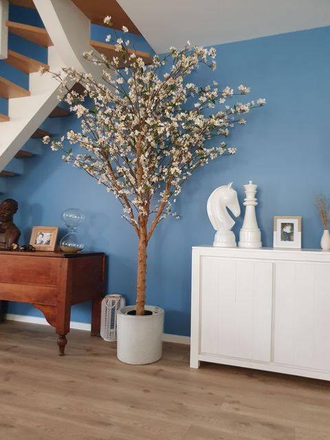 Arbre artificiel fleuri Cerisier en fleur - plante synthétique - H.220cm blanc