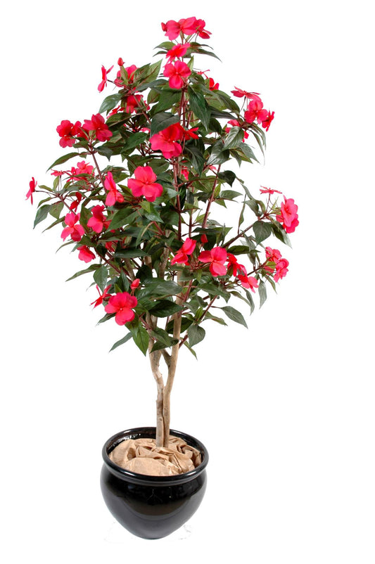 Arbre artificiel fleuri Impatiens - plante d'intérieur - H.110cm Fuchsia