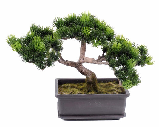 Bonsaï Pin artificiel en coupe - plante synthétique intérieur extérieur - H.22cm