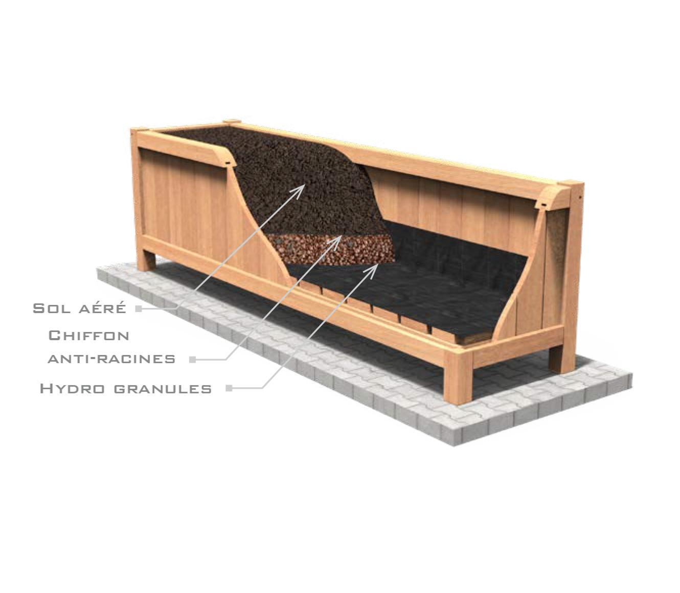 Jardinière pour fleur muret bois exotique Valencia - extérieur - L.120xH.80cm