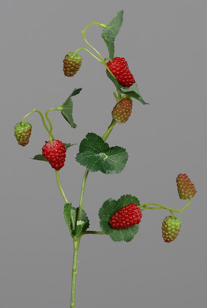 Framboise artificielle branche de 9 fruits – composition florale - H.44cm rouge