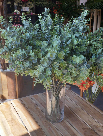 Feuillage artificiel Branche Eucalyptus - création de bouquet - H.70cm vert givré