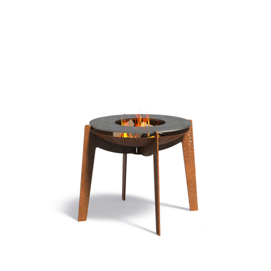 Brasero d'extérieur Acier Corten avec plaque de cuisson - mobilier jardin - Ø.60XH.57cm