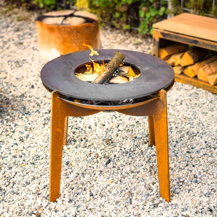 Brasero d'extérieur Acier Corten avec plaque de cuisson - mobilier jardin - Ø.60XH.57cm