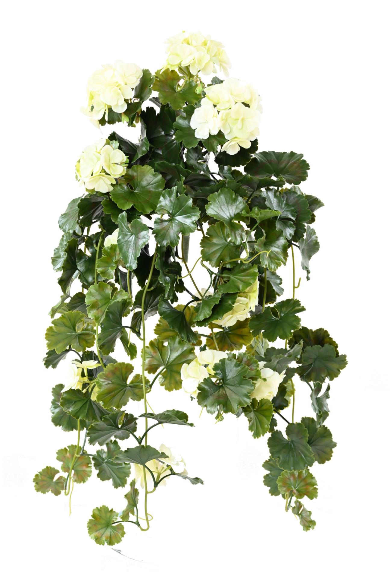 Chute artificielle fleurie Géranium UV 10 têtes - plante d'extérieur - H.65cm blanc