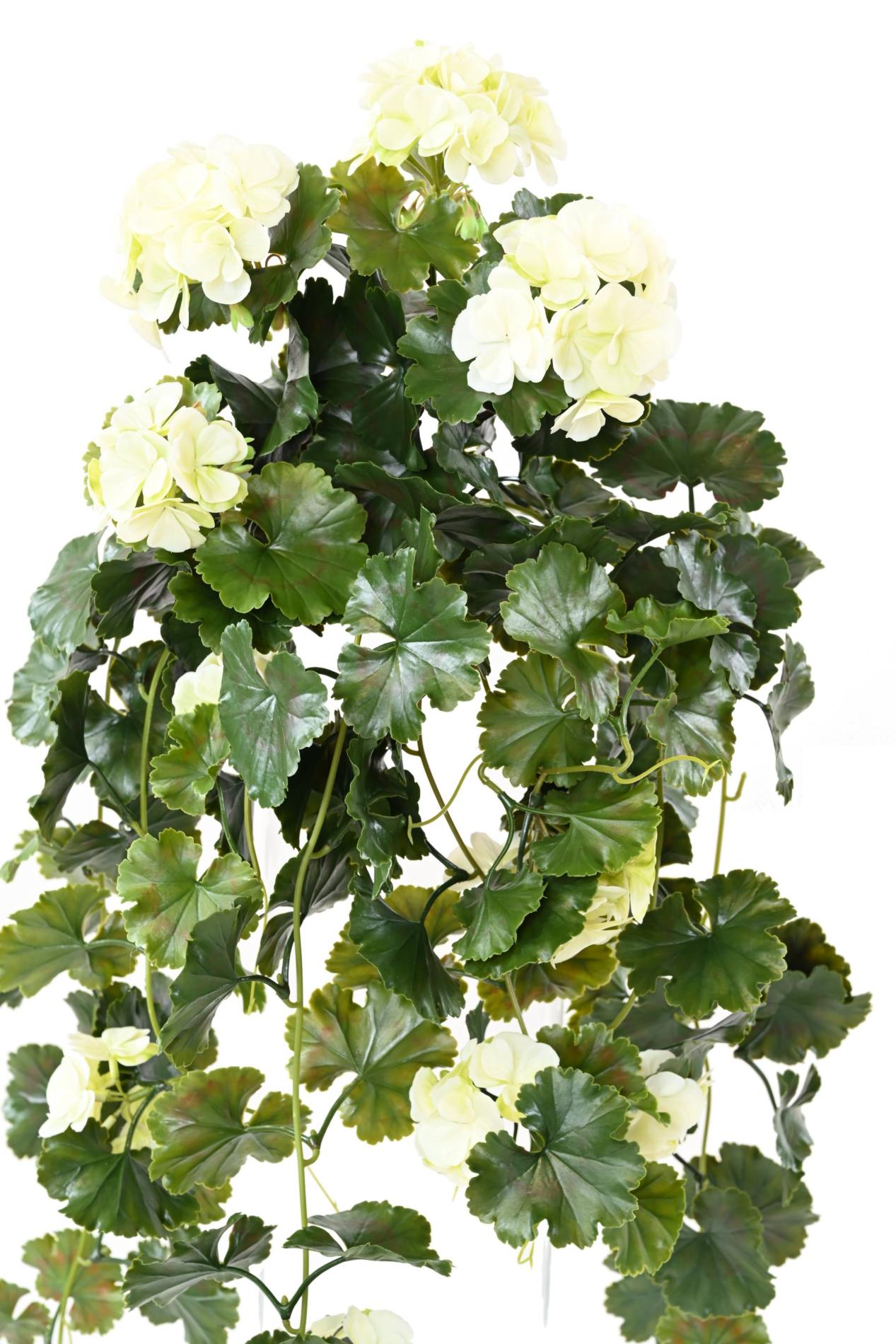 Chute artificielle fleurie Géranium UV 10 têtes - plante d'extérieur - H.65cm blanc