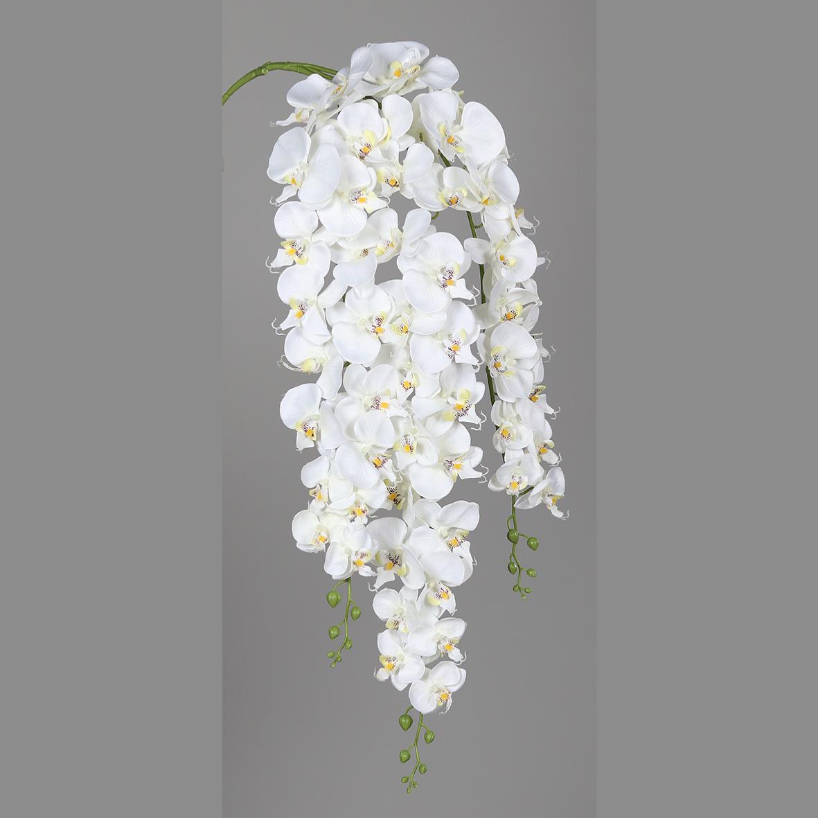 Chute d'Orchidée artificielle en piquet - décoration florale d'intérieur - H.115cm blanc