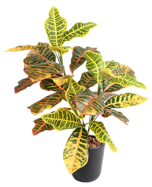 Feuillage artificiel Croton en piquet - plante d'intérieur - H.70cm vert rouge jaune