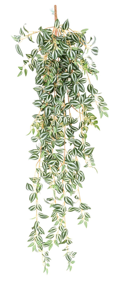 Feuillage artificiel chute de Tradescantia - plante d'intérieur - H.110cm vert blanc