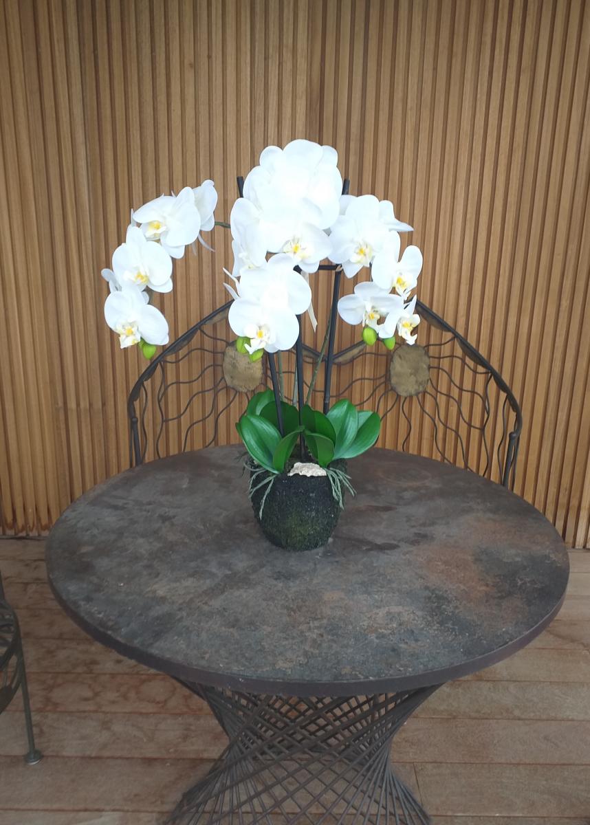 Fleur artificielle Orchidée Phalaenopsis en motte - plante d'intérieur - H.55cm crème