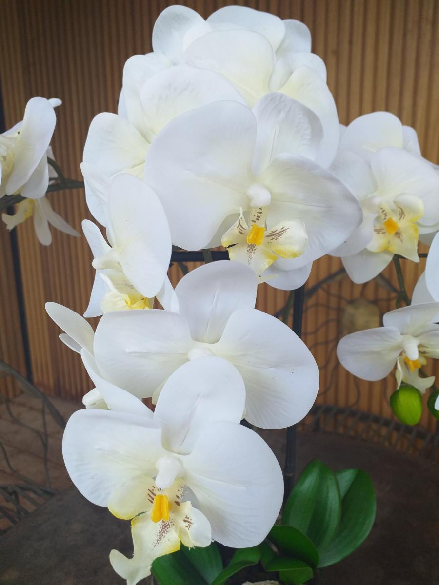 Fleur artificielle Orchidée Phalaenopsis en motte - plante d'intérieur - H.55cm crème