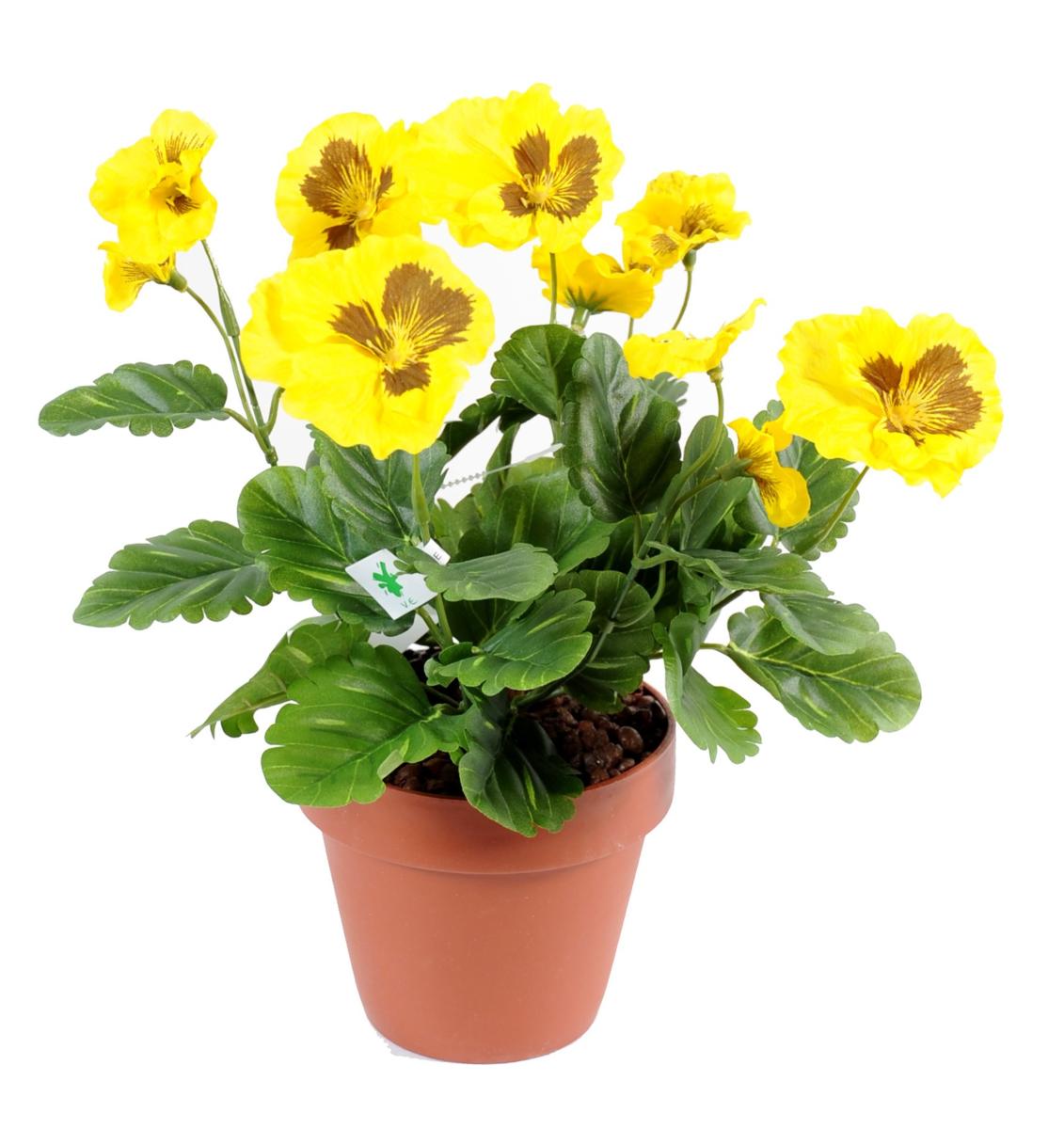 Fleur artificielle Pensée - plante d'intérieur en piquet - H.26cm jaune