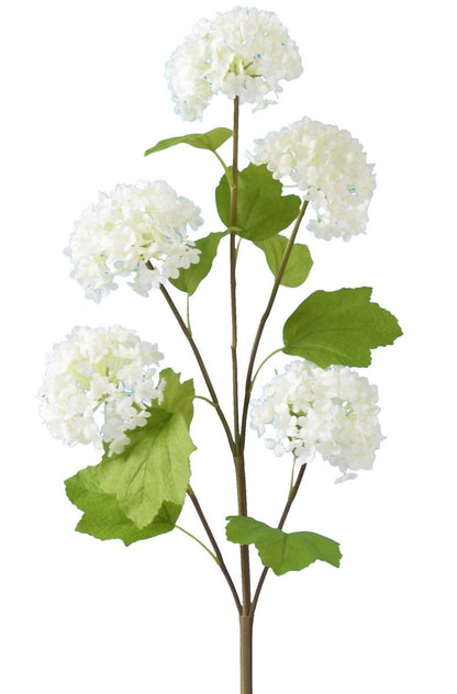 Fleur artificielle Viburnum 5 boules de fleurs - composition bouquet - H.75cm blanc