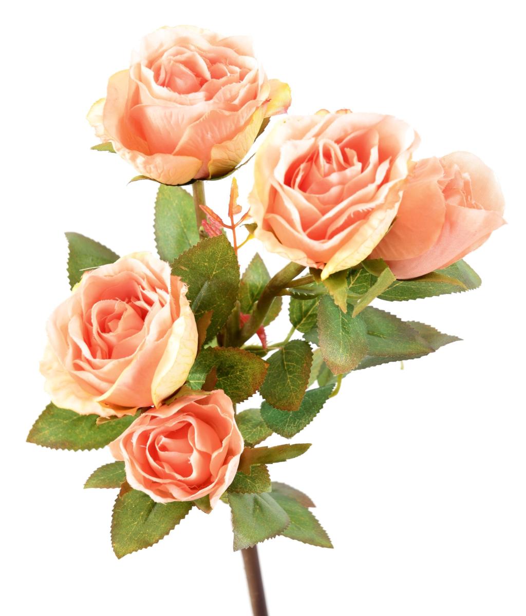 Fleur artificielle coupée rose multi spray - 5 fleurs - H.45cm orange