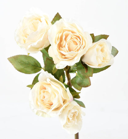 Fleur artificielle coupée rose multi spray - 5 fleurs - H.45cm blanc
