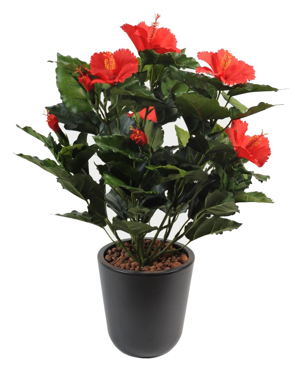 Fleur artificielle en piquet Hibiscus - plante fleurie synthétique - H.45cm rouge