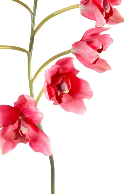 Fleur coupée Orchidée Cymbidium - plante artificielle en piquet - H.80cm magenta