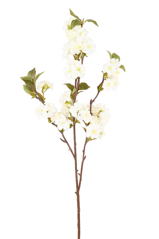 Fleur artificielle branche de cerisier - 57 fleurs - H.92cm blanc