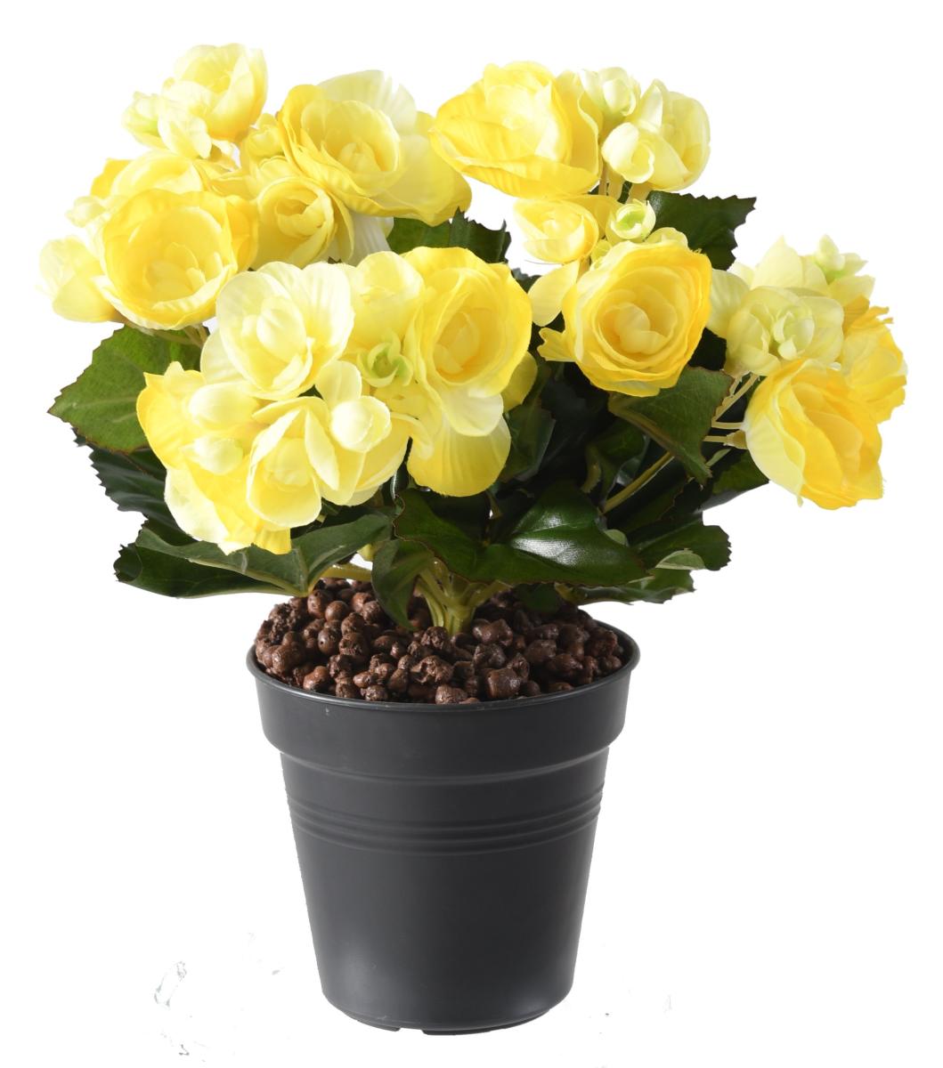 Fleurs artificielles Bégonia mini - plante en piquet - H.20 cm jaune