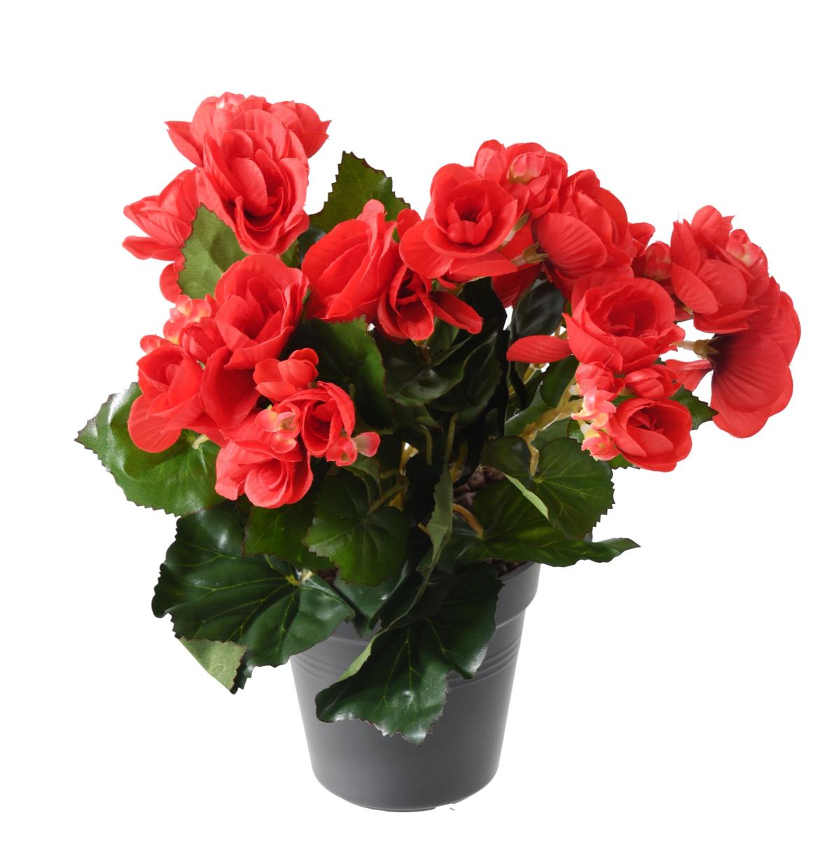 Fleurs artificielles Bégonia mini - plante en piquet - H.20 cm rouge