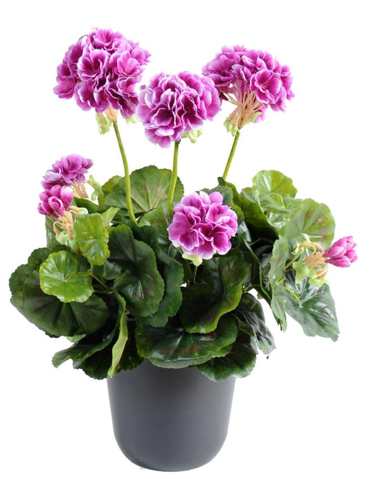 Géranium en piquet 5 têtes - Plante fleurie artificielle - H.40cm violet