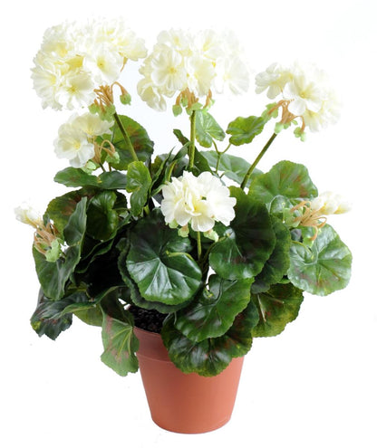 Géranium en piquet 5 têtes - Plante fleurie artificielle - H.40cm blanc