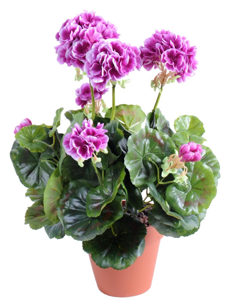 Géranium en piquet 5 têtes - Plante fleurie artificielle - H.40cm violet