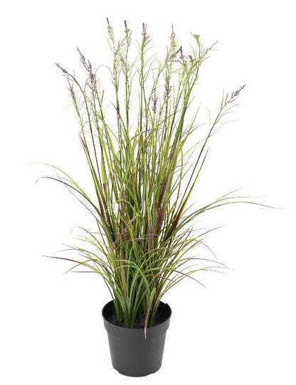 Graminée artificielle Acorus fleuri en pot - plante d'extérieur - H.70cm vert violet