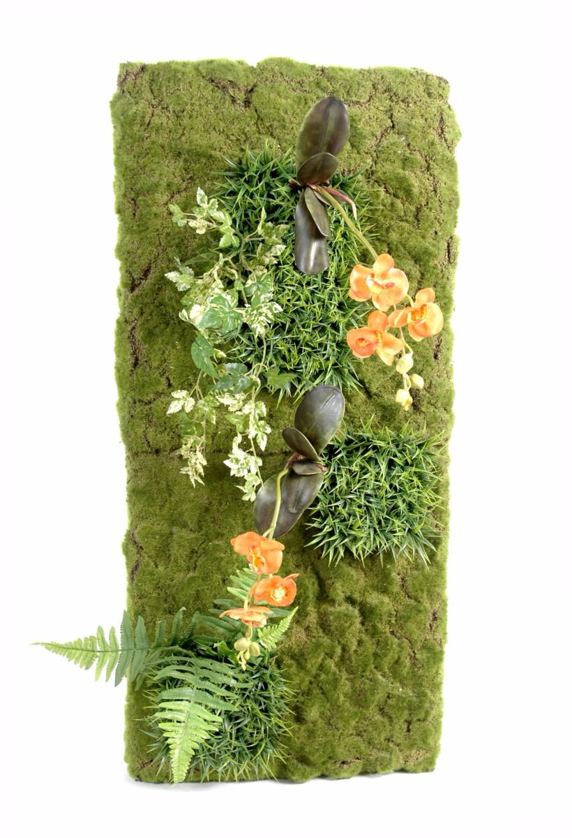 Mur végétal artificiel Orchidée Fougère - décoration murale - 88x40cm vert jaune