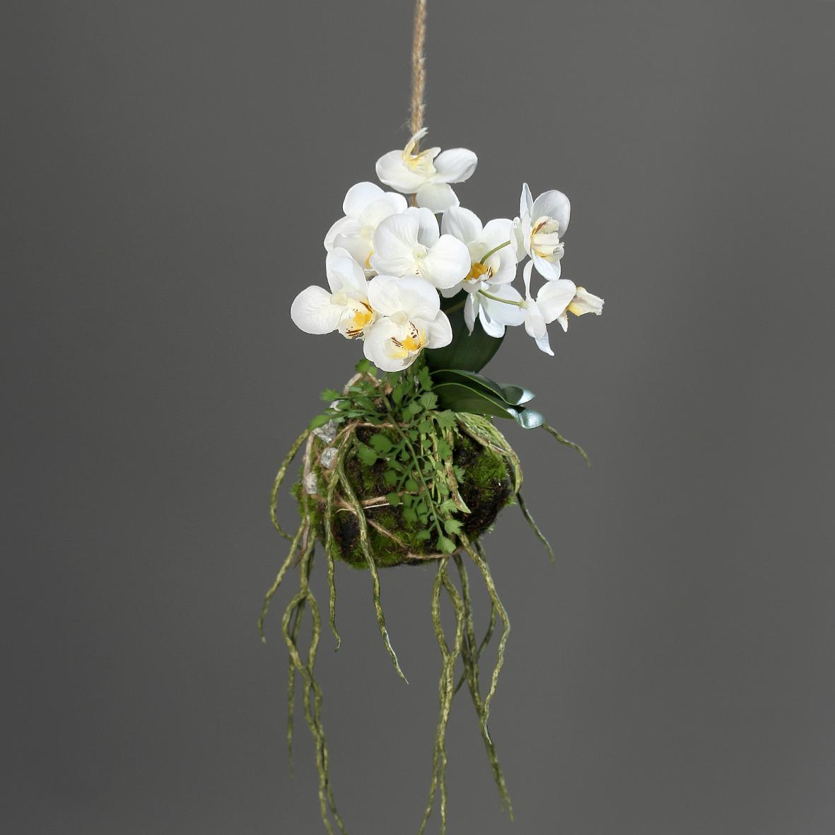 Orchidée artificielle boule de terre à suspendre - Feuillage intérieur - H.26cm blanc