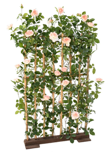 Palissade artificielle Rosier royal - structure en bois naturel - H.160cm rose