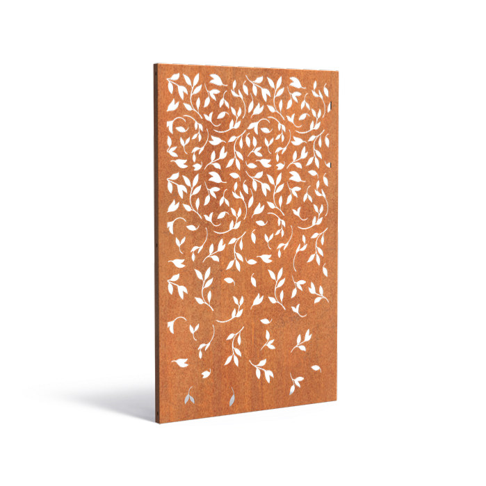 Panneau Acier Corten décors naturel feuillage - jardin terrasse - H.180x110cm rouille