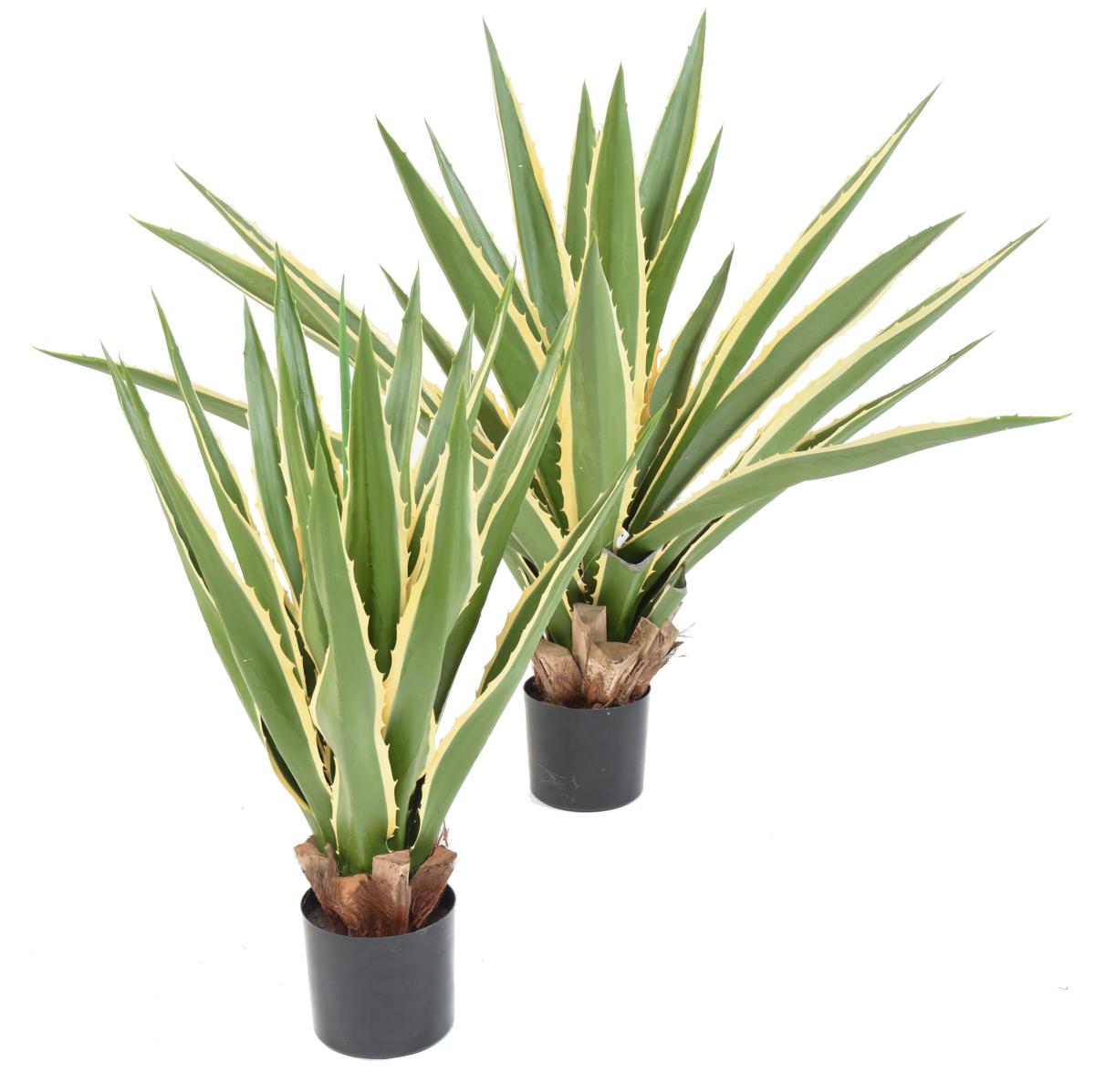 Plante artificielle Agave Furcraea - intérieur extérieur - H. 80cm vert jaune