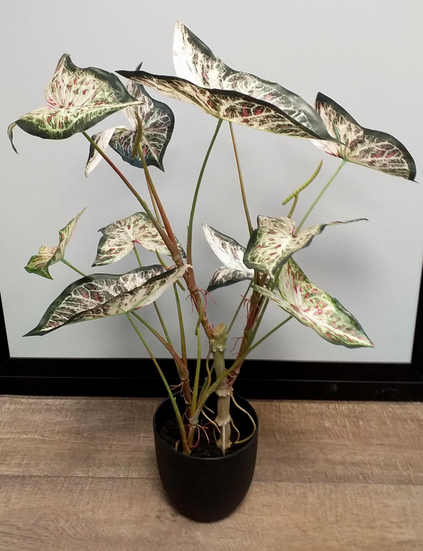 Plante artificielle Alocasia en pot - plante d'intérieur - H.75cm vert rouge