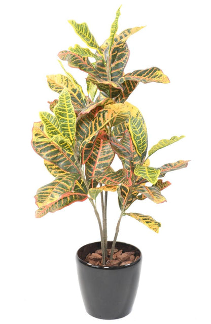 Plante artificielle Croton - arbuste d'intérieur - H.100cm vert rouge jaune