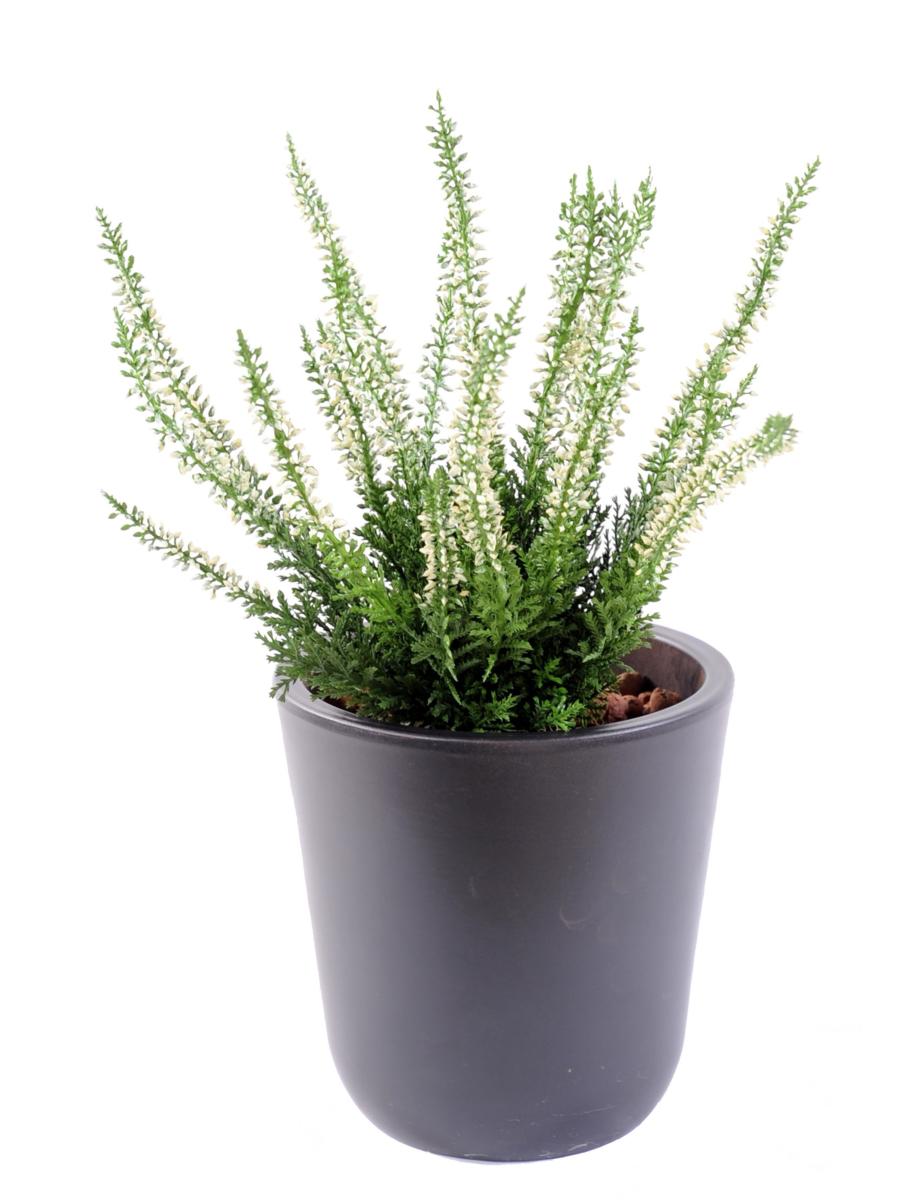 Plante artificielle Fleurie Bruyère plastique en piquet - intérieur extérieur - H. 30cm blanc