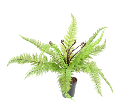 Plante artificielle Fougère Boston en piquet 12 feuilles - plante d'intérieur - H.59cm vert