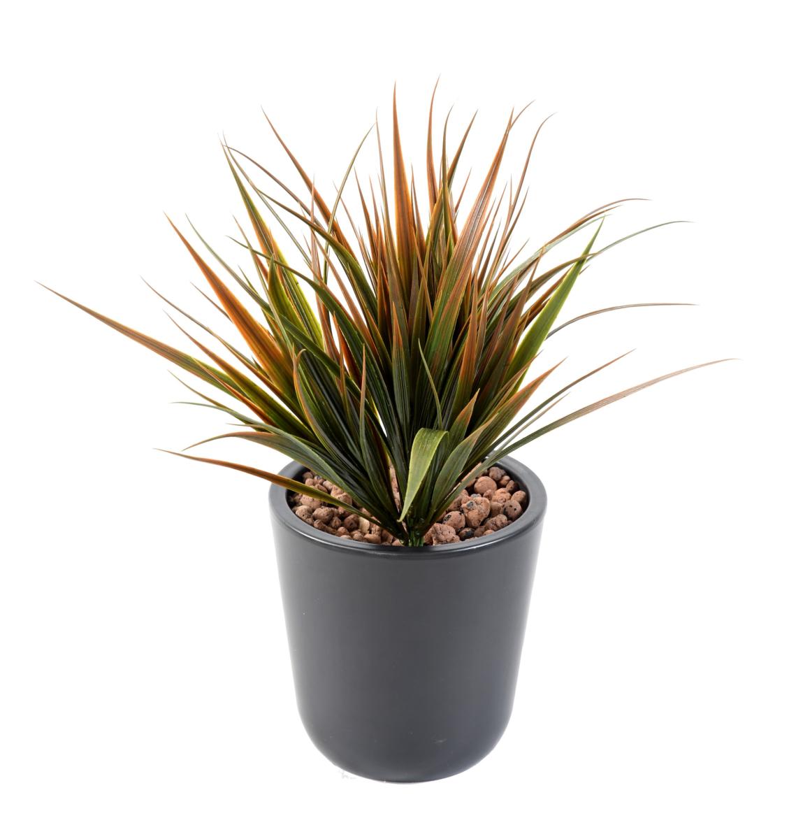 Plante artificielle Herbe large en piquet - intérieur extérieur - H.34cm vert brun