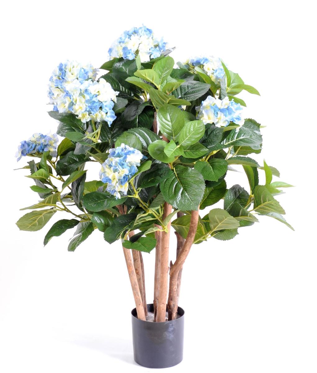 Plante artificielle Hortensia buisson - fleurs pour intérieur - H.80cm bleu