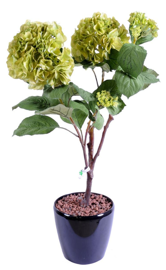 Plante artificielle Hortensia en piquet - fleurs pour intérieur - H.82cm vert