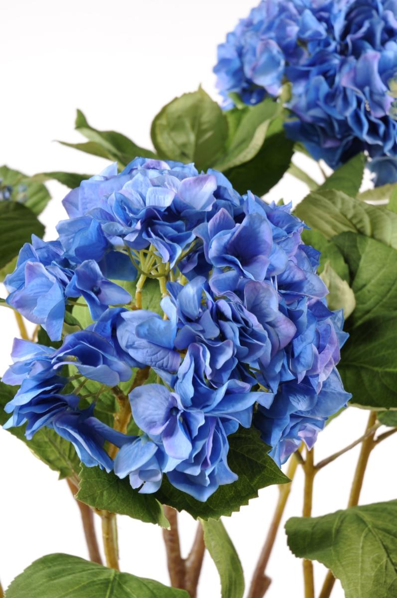 Plante artificielle Hortensia pot terre - fleurs pour intérieur - H.105cm bleu