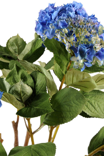 Plante artificielle Hortensia pot terre - fleurs pour intérieur - H.105cm bleu