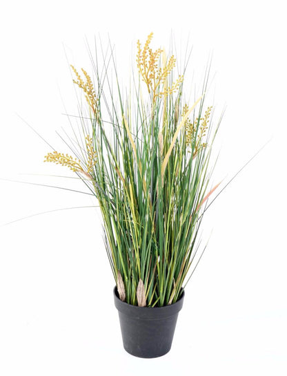 Plante artificielle Papyrus Scirpus Validus fleuri en pot - intérieur - H. 90cm