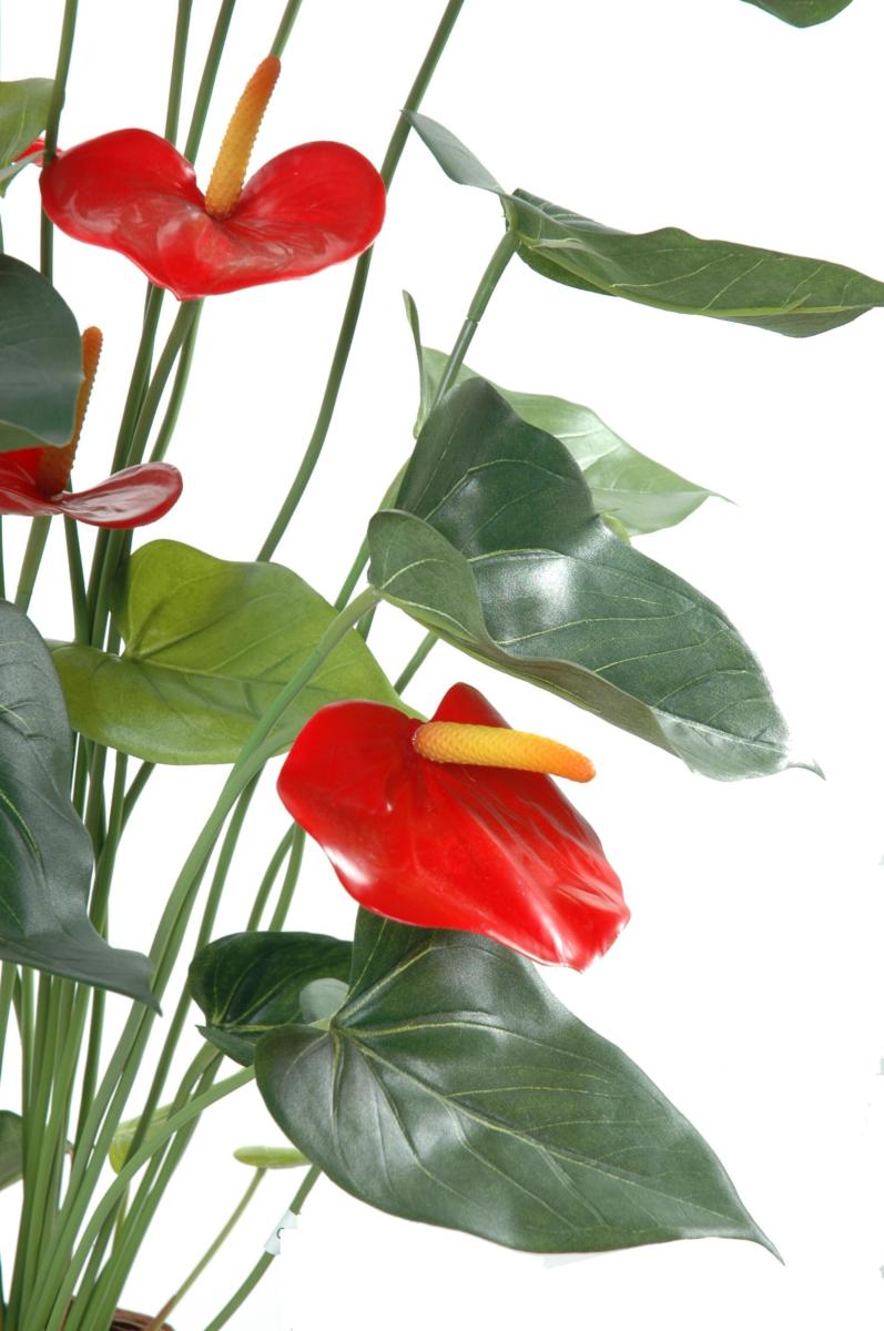 Plante artificielle fleurie Anthurium en pot - décoration d'intérieur - H.75cm rouge